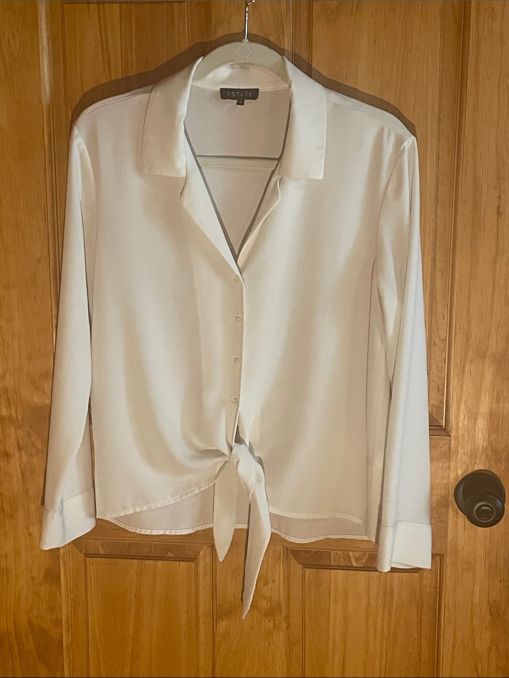 1.STATE Long Sleeve Button-Down Tie Front Blouse in Antique White, Sm, EUC